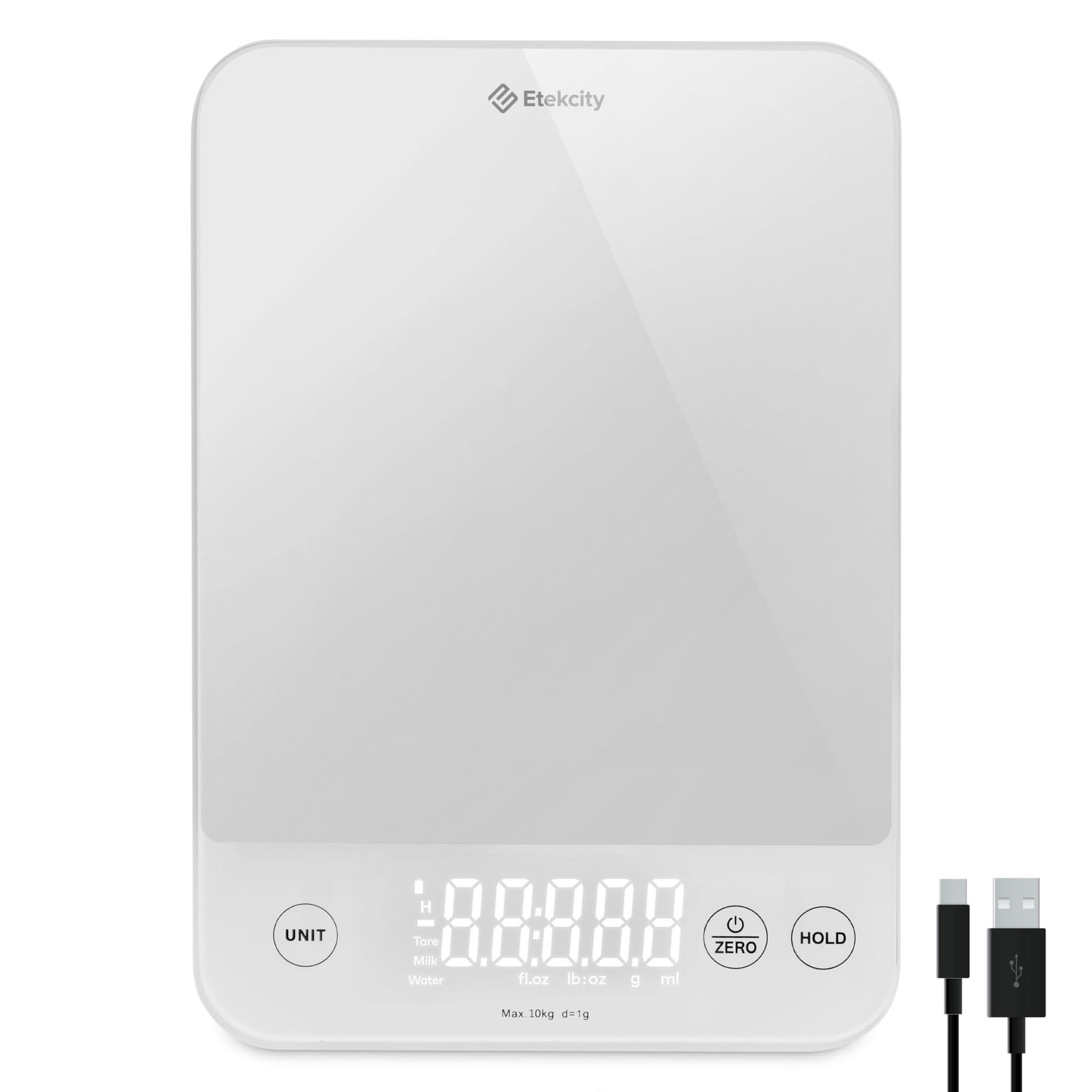 ETEKCITY Küchenwaage Digital - Edelstahl 304 - Lebensmittelgeeignete Waage Küche - Leicht zu Reinigen - Feinwaage mit Beleuchtetem LCD-Klare und gut Lesbare Kithchen Scale - 5 KG-1g - Edelstahl-Silber