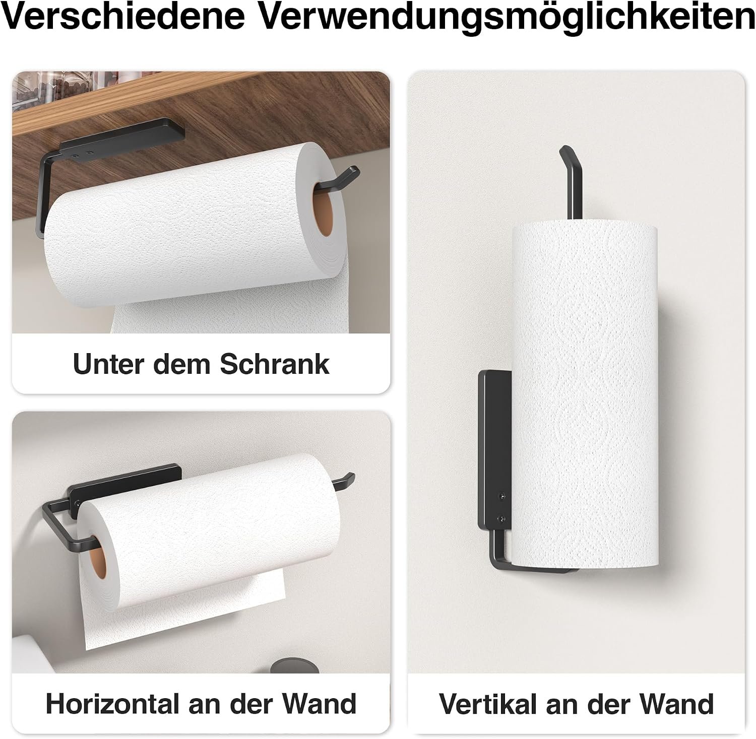 Niffgaff Küchenrollenhalter Ohne Bohren - Küchen Organizer für Küchenrolle, 31 cm Küchenrollenhalter, Selbstklebend, Aluminium, Schwarz