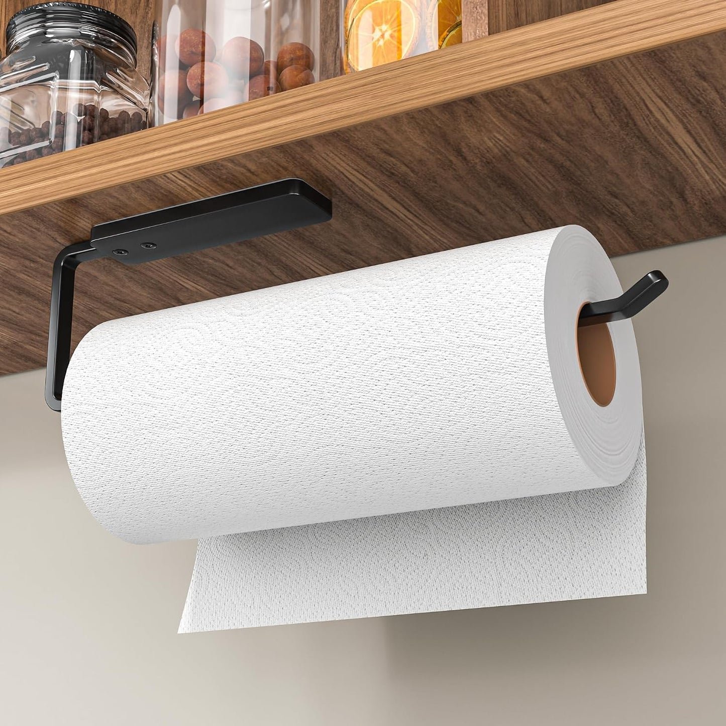 Niffgaff Küchenrollenhalter Ohne Bohren - Küchen Organizer für Küchenrolle, 31 cm Küchenrollenhalter, Selbstklebend, Aluminium, Schwarz