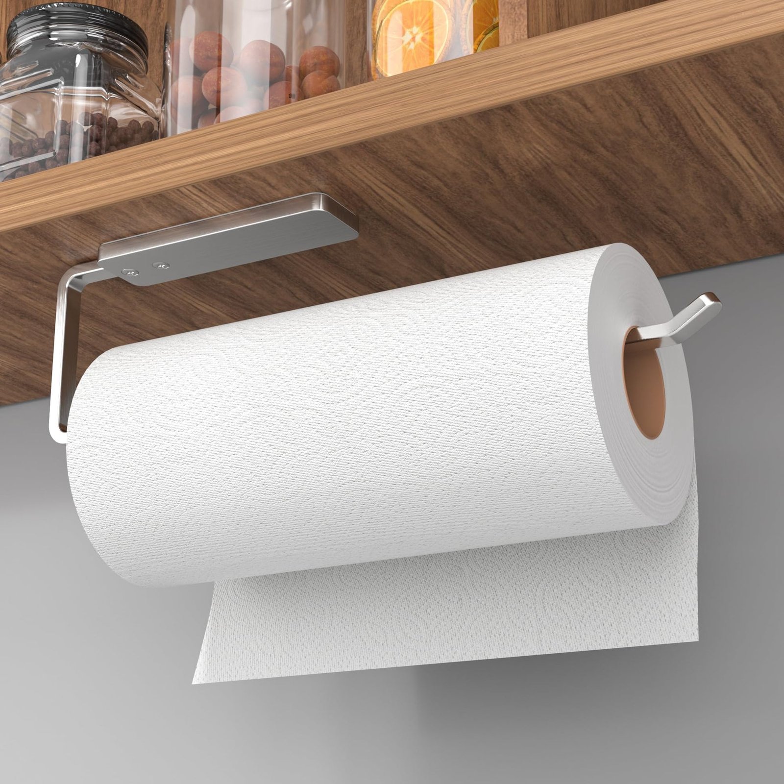 Niffgaff Küchenrollenhalter Ohne Bohren - Küchen Organizer für Küchenrolle, 31 cm Küchenrollenhalter, Selbstklebend, Aluminium, Schwarz